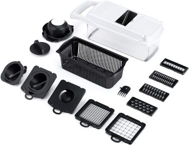 Овочерізка KEOUKE, 12-в-1 овочерізка, подрібнювач, кухонний комбайн з контейнером, захистом для рук, кошиком для зливання води (білий)