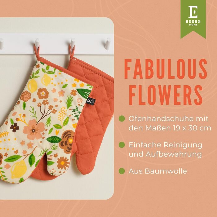 Рукавички для духовки 19 x 30 см, набор 2 предмета, Сказочные цветы ESSEX