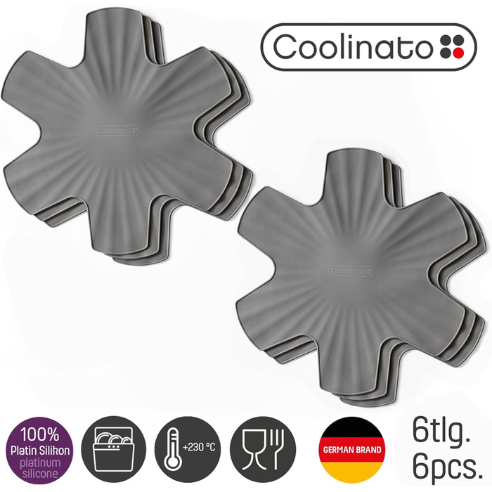Набір із 6 силіконових підставок під гаряче 35 см, сірий Coolinato