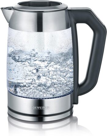 Стеклянный чайник и чайник SEVERIN, чайник с регулируемой температурой и временем заваривания, стеклянный чайник с предустановленными чайными программами, 3 000 Вт, нержавеющая сталь, WK 3479 (с ЖК-дисплеем, комплект с тостером 800 Вт нержавеющая сталь/че