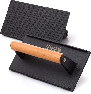 Чугунный пресс для мяса 21 x 11 см с деревянной ручкой, квадратный BBQ Nerd
