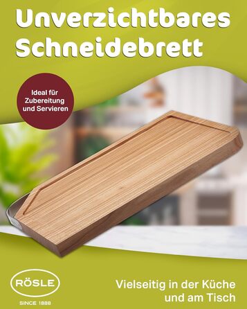 Обробна дошка RSLE Basic Line - 39 x 26 см, високоякісна бамбукова обробна дошка з жолобком для соку та нековзними гумовими ніжками, може використовуватися як дошка для нарізання та подачі, міцна дерев&39яна дошка для кухні (48 Д x 32 Ш см)