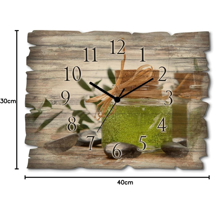 Настінний декор настінний годинник без цокання з дерева радіогодинник безшумний прямокутний 40x30 см їжа бакалія спеції трави лимон чилі вінтажний сільський U1RK трави (мило, кварцовий годинник)