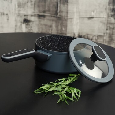 Ківш Fissman LAURA 16x7,9 см / 1,4 л зі скляною кришкою алюміній з антипригарним покриттям (14475)