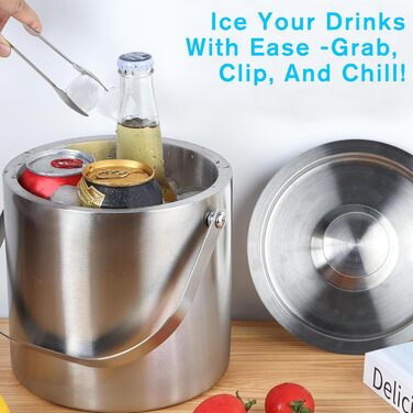 Відро для льоду 1,6 л з кришкою, совком та щипцями для льоду GMGXX