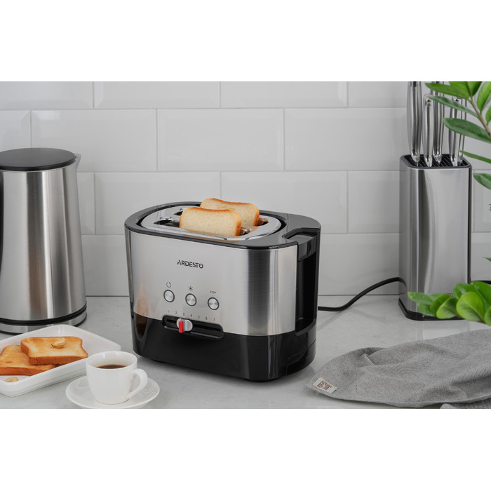 ARDESTO Тостер Steel Collection T-K210 1000 Вт, металл+пластик, серебристо-черный