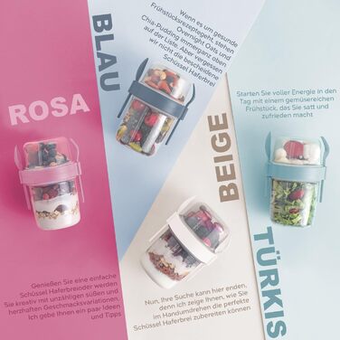 Стаканчик для йогурту IDOBY з ложкою та виделкою, набір з 4 шт. , 650 мл, 100 без бісфенолу А. Практичний стаканчик для пластівців, багаторазовий стаканчик для сніданку, ідеально підходить для школи та офісу.