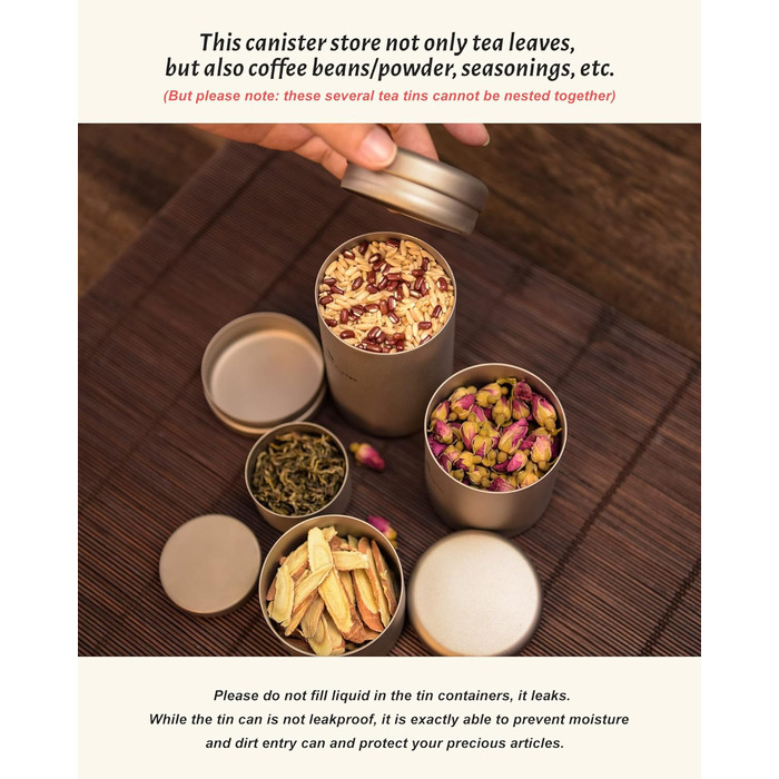 Безмежна подорож Титанова чайна каністра Caddy Надлегкий і невеликий круглий кухонний контейнер для зберігання розсипного чаю, кави, спецій, бобів, цукру (Ti3210d-200 мл)