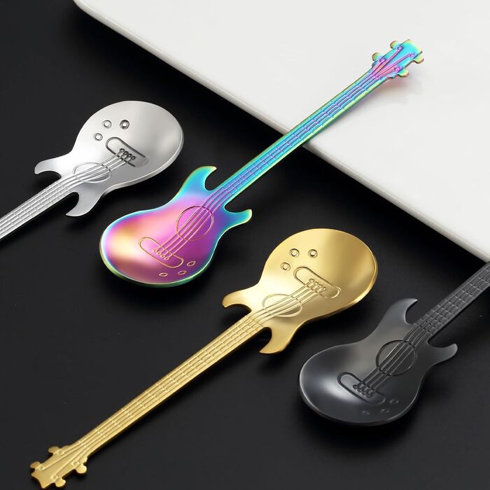 Матові чорні чайні ложки BEWOS, 16 шт. , ложки з нержавіючої сталі 13,7 см / 5,39 дюйма, чудова серія кавових ложок, десертні ложки, які можна мити в посудомийній машині, ідеально підходять для дому, ресторанів, вечірок тощо (кольорові ложки для гітари, 1