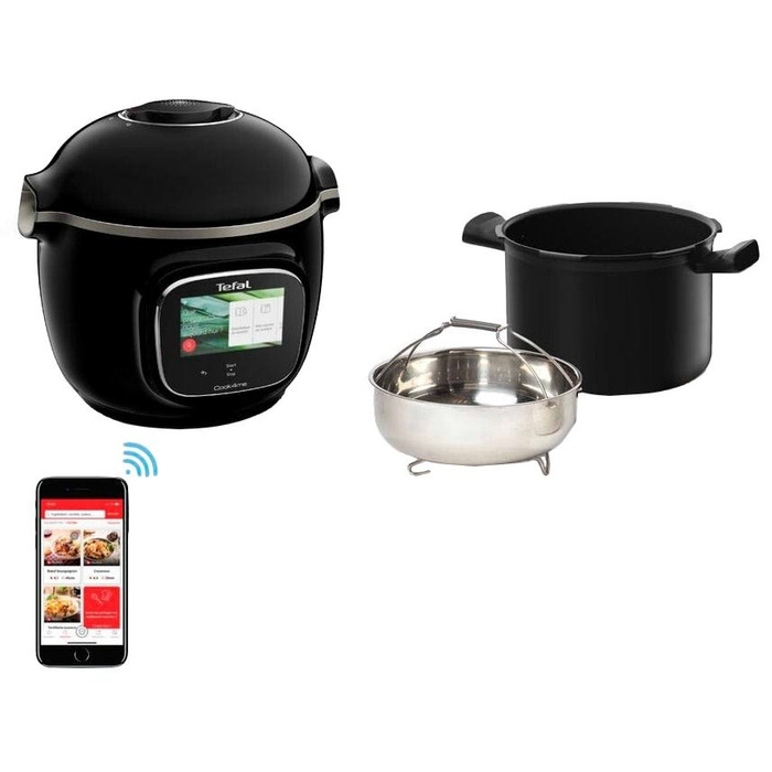 Tefal Мультиварка скороварка Cook4me Touch, 1600Вт, чаша-6л, сенсорне керування, 13 програм, управл. смартф., метал, пластик, чорний