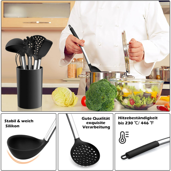 Набор кухонных принадлежностей для приготовления пищи из 9 предметов, черный Herogo