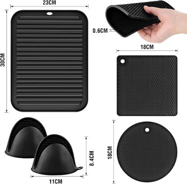 Силиконовые подставки под горячее 7 предметов черные WuGU