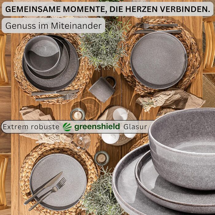ОБІДНІ Комбінований сервіз на 6 персон, набір тарілок, кавовий кухоль, макаронна миска 30 шт. , набір посуду з кераміки, посудомийна машина - мікрохвильова піч - стійкий до подряпин, набір посуду з кераміки КОЛЕКЦІЯ ЦІННОСТЕЙ (Cairo moon сірий, столовий с