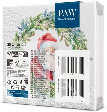 Серветки 3-шарові (33 x 33 см) I 20 шт. I Різнокольорові паперові серветки, ідеальні для різдвяного столу I Серветки - Різдво, зима, зірки, сніг, сніговики I (Радісне коло Санта Клауса)