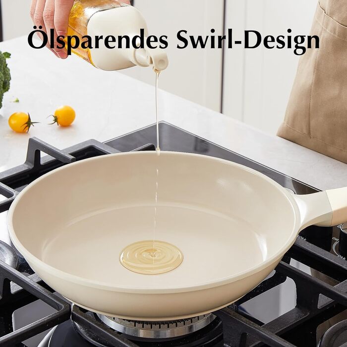 Сковорідки Redchef Керамічна сковорідка 26 см Керамічне покриття Сковорідка Сковорідка Сковорідка для індукції Міцне антипригарне покриття Керамічна сковорідка Без PTFE Без PFOA Без PFAS Бежева (з кришкою, 202428 см)