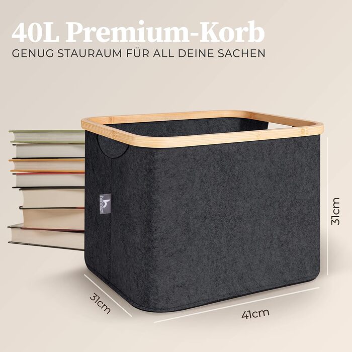 Кошик для зберігання 40 л Кошики, сумісні з IKEA KALLAX Shelf - Кошик для зберігання деревини Small Anthracite - Коробка для зберігання Полиця Кошик для зберігання - Паперовий ящик Кошик з фетру Складний кошик для білизни 40 л Фетр темно-сірий
