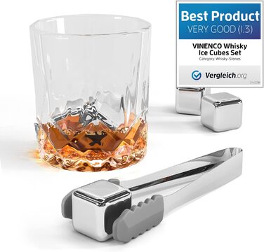 Набір каменів для віскі - 8 багаторазових кубиків льоду, щипці, тканинний мішок, VINENCO