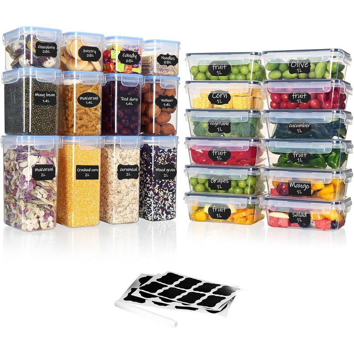 Контейнери для зберігання продуктів Hibisaws, 12 предметів, з кришками, контейнери для заморожування, харчові коробки, без BPA та 100 герметичні, прозорі, 6 x 1 л та 6 x 0,5 л, коробки для приготування їжі, набір Tupperware (1212)