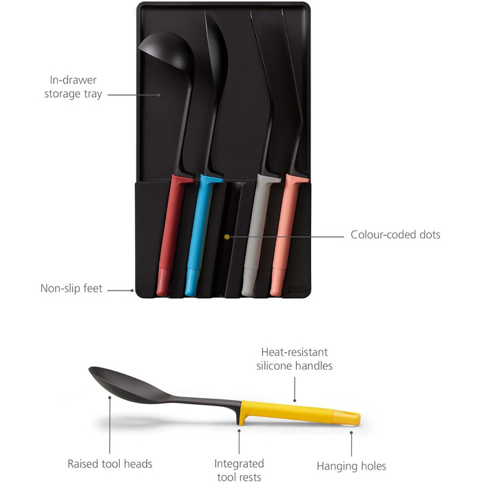 Набор кухонных принадлежностей, 5 предметов на подставке, разноцветные Elevate  Joseph Joseph