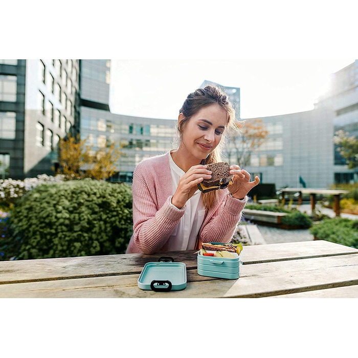 Ланч-бокс с бенто-боксом - на 4 бутерброда или 8 ломтиков хлеба - Ланч-бокс для небольших закусок и остатков еды - Ланч-бокс для взрослых - Коробка с отделениями - (Old Nordic Black, Bento Lunchbox midi TAB)