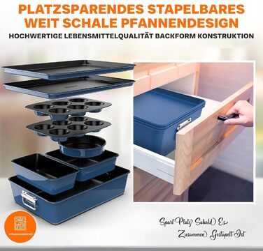 Набір форм для випічки NutriChef - Набір із 8 антипригарних форм для випічки - Без PFOA, PFOS, PTFE, придатний для використання в духовці до 232C - Кругла форма для випічки, форма для хліба, форма для мафінів та деко, придатний для миття в посудомийній ма