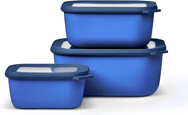 Прямокутний набір Cirqula з 3 предметів з кількома лотками - Банки для зберігання з кришкою - Підходить як ящик для зберігання, холодильник, морозильна камера та посуд для мікрохвильової печі - 750, 1500 і 3000 мл - (Яскравий синій, набір 3 шт. и (750, 15
