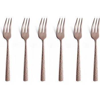 Набір столових приборів Amefa PVD Felicity, чорні столові прибори, столові прибори з 24 предметів чорні, для 6 осіб, нержавіюча сталь 18/0, сталь леза 13/0, ручка з молотком, з ножем, виделкою, ложкою та кавовою ложкою (виделки для торта, 6 предметів, PVD