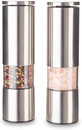 Набір млинків для спецій Echtwerk з 2 предметів, млинок для солі та перцю з високоякісної нержавіючої сталі з керамічним млином з ABS-пластику, ручний, для перцю, солі та чилі, (срібне видання)