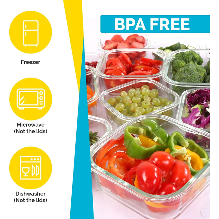 Набір скляних контейнерів з кришками, 12 предметів, блакитний KICHLY