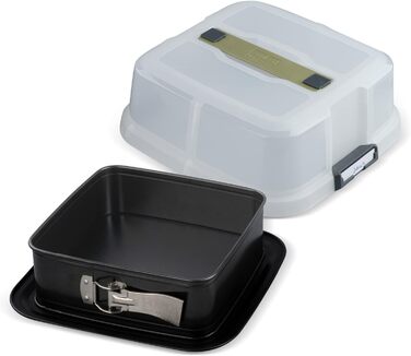 Квадратна пружинна форма Zenker Bake, Click & Go з капюшоном 24 x 24 x 8 см Форма для випічки з відповідною кришкою для прямого транспортування Форма для торта для випікання та транспортування