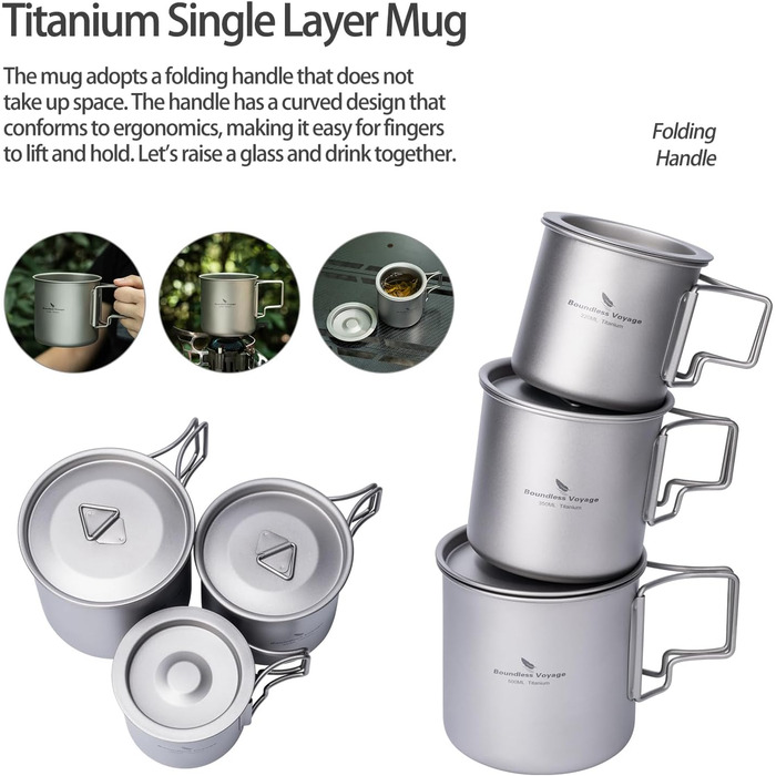 Мл Титанова чашка з кришкою Складна ручка Одностінний кемпінговий кухоль Легко переносний для посуду для пиття на відкритому повітрі US-Ti3059D (чашка 220 мл з ситечком чашка 350 мл чашка 500 мл), 500