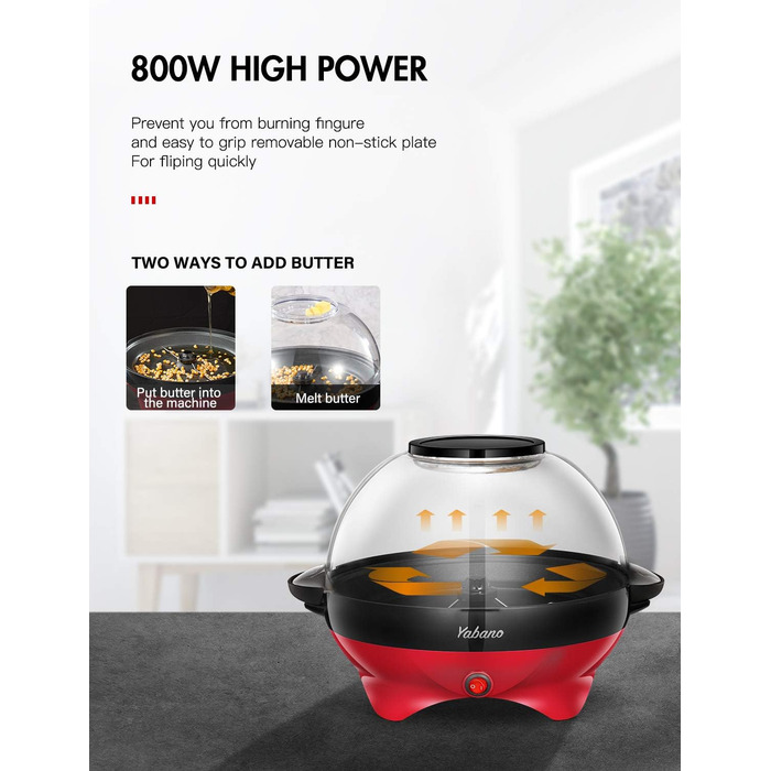 Машина для попкорну 5 л, 800 Вт червоний Yabano