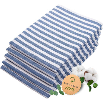 Набір кухонних рушників ZOLLNER із 5 бавовняних рушників 50x70 см вбираючі та міцні кухонні рушники можна прати до 60C у смужку якість для громадського харчування сертифіковано Oeko-Tex (синій)