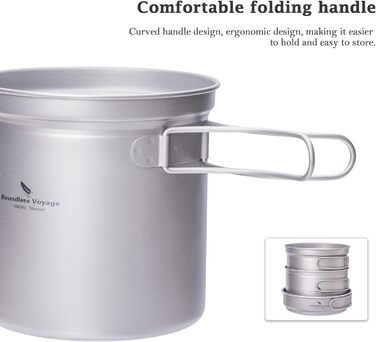 Набор посуды для кемпинга Boundless Voyage Набор титановых кастрюль со складной ручкой Уличная посуда Кастрюли Сковороды Сковорода Посуда для пикника (Ti1586B)