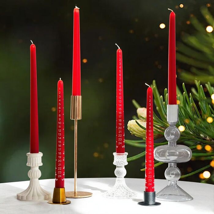 Набір з 2 різдвяних свічок у вигляді адвент-календарю 2 х 24 см, червоний UIKTSSL