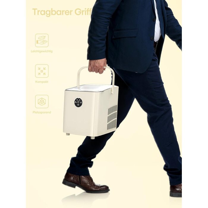 Льодогенератор FOHERE 14 кг 24 години, 8 кубиків льоду за 6 хвилин, 2 розміри кубиків льоду, самоочисний льодогенератор з ручкою, льодосборником та кошиком, льодогенератор для вечірки, офісу, автофургона (білий)