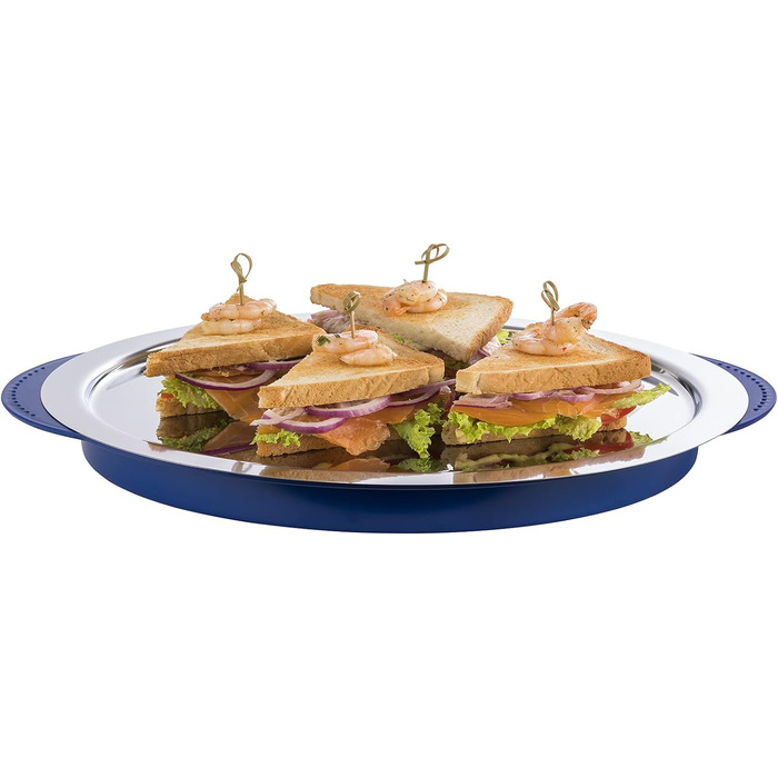 Предметів Високоякісний набір лотків, що складається з міцної чаші, лотка з нержавіючої сталі, двох батарей охолодження та витяжки для зберігання продуктів синього кольору з охолодженням - (Ø x В) 35 x 15 см, 5