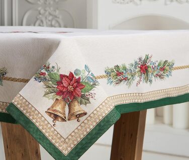 Різдвяна гобеленова скатертина Home of Christmas Скатертина на Різдво та Новий рік (Дзвіночок - Зелений (Без блискіток), 140x140 см)