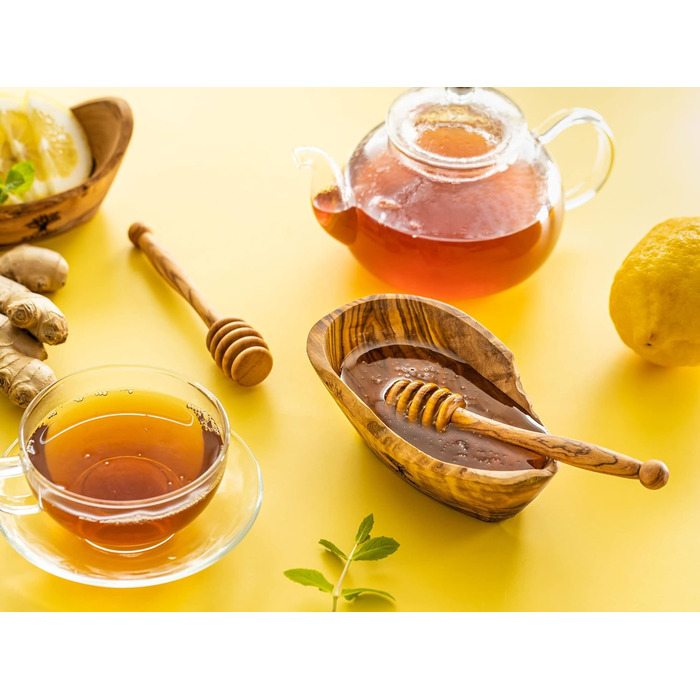 Високоякісні ложки для меду SOLTAKO в наборі з 2 шт. виготовлені з ексклюзивного оливкового дерева - Підйомник меду для унікальної медової насолоди - Дозатор медової ложки для сиропу ручної роботи - довжиною 15 см