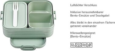 Ланч-бокс з Bento Box - Для 4 бутербродів або 8 скибочок хліба - Ланч-бокс для невеликих перекусів і залишків їжі - Ланч-бокс для дорослих - Фуд-бокс з відділеннями - (яскравий бузковий, Bento Lunchbox midi TAB)