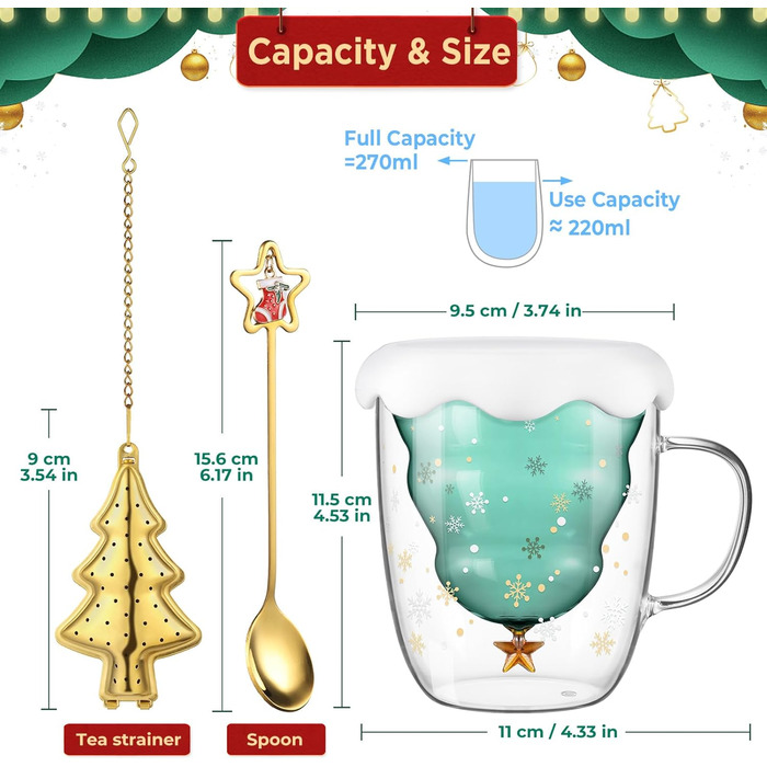 Двостінний келих для лате з різдвяною ялинкою 270 мл. ecooe