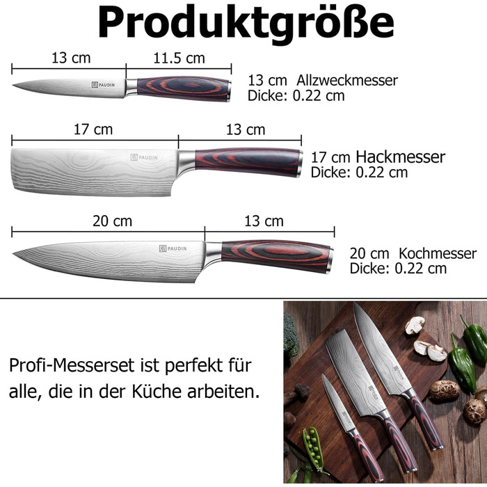 Набір кухонних ножів, 3 предмети PAUDIN
