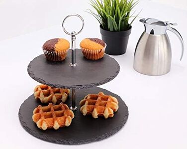 Ярусная подставка для торта, сланцевые плиты, Ø 30 см, Ø 25 см, Ø 20 см, H34 см, древесина акации (28 x 35 x см), 3-