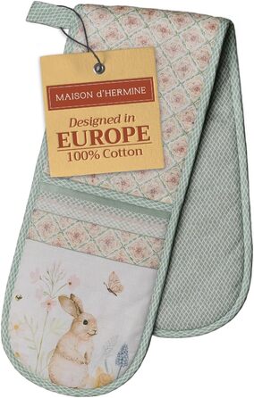 Рукавички для духовки Maison d&39 Hermine, Прихватки, 100 бавовна, термостійкі кухонні рукавички, рукавички для духовки (19 см x 33 см) та прихватки (20 см x 20 см) для приготування їжі, Морзін - Рукавички для духовки на День подяки/Різдво (19 x 33 см) та