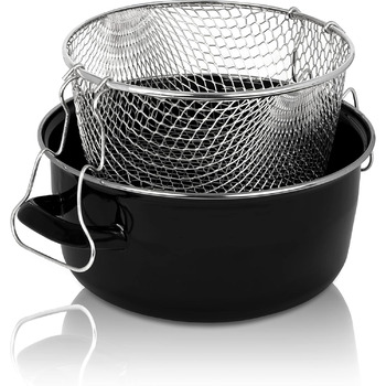 Емальована каструля 3,5 л для картоплі фрі з ставкою-сітом без кришки 24 см, чорна Krüger