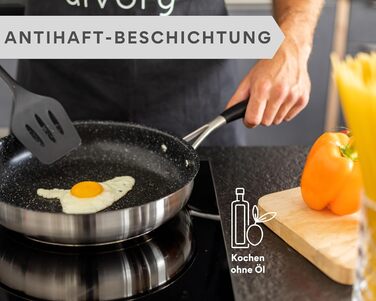 Сковорода из нержавеющей стали 32 см с покрытием и двумя ручками, черная Ultime DIVORY