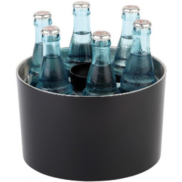 Конференц-охолоджувач APS, охолоджувач для пляшок, охолоджувальний рондель для пляшок, настільний охолоджувач на 6 пляшок, в т.ч. пакет з льодом, відкривачка для пляшок, оболонка з кронен-кришкою, Ø 6,7 см для пляшок 0,25-0,5 літра чорна одинарна