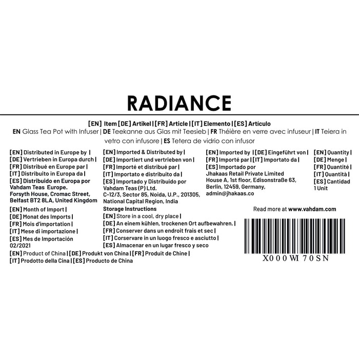 Скляний чайник із заварювальним фільтром 1л VAHDAM