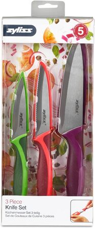 Набор ножей Zyliss E72404 3 шт., 9 см / 10 см / 14 см, зеленый/красный/фиолетовый, набор кухонных ножей Универсальный нож / нож для очистки овощей / нож для очистки овощей / нож для очистки овощей, 5 лет гарантии Набор из 3 ножей