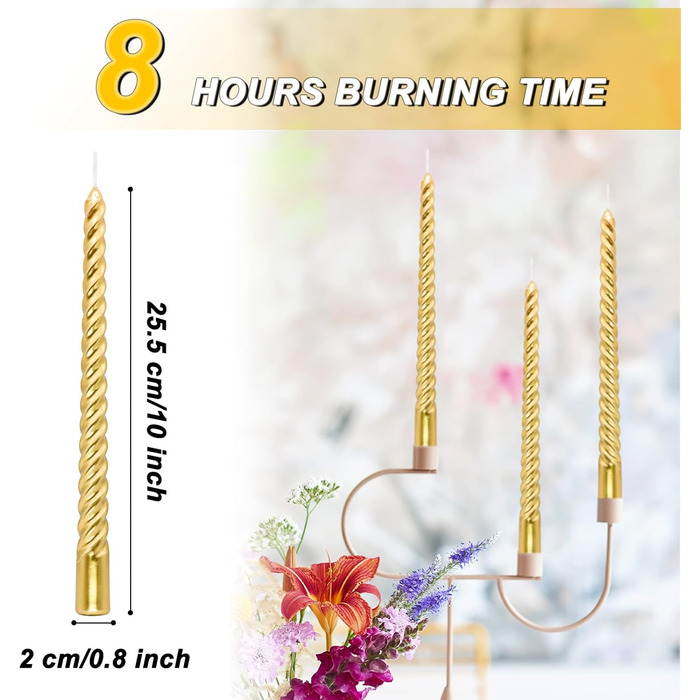 Набір з 4 конічних спіральних свічок 2 х 25,5 см, золотистий Alederways
